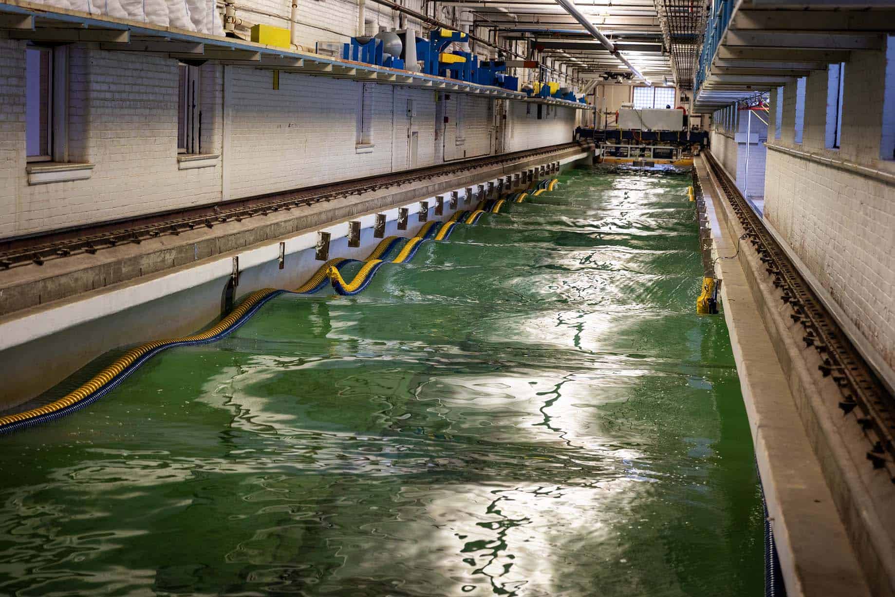 Waves are generated for research purposes at the Aaron Friedman Marine Hydrodynamics Laboratory (MHL).